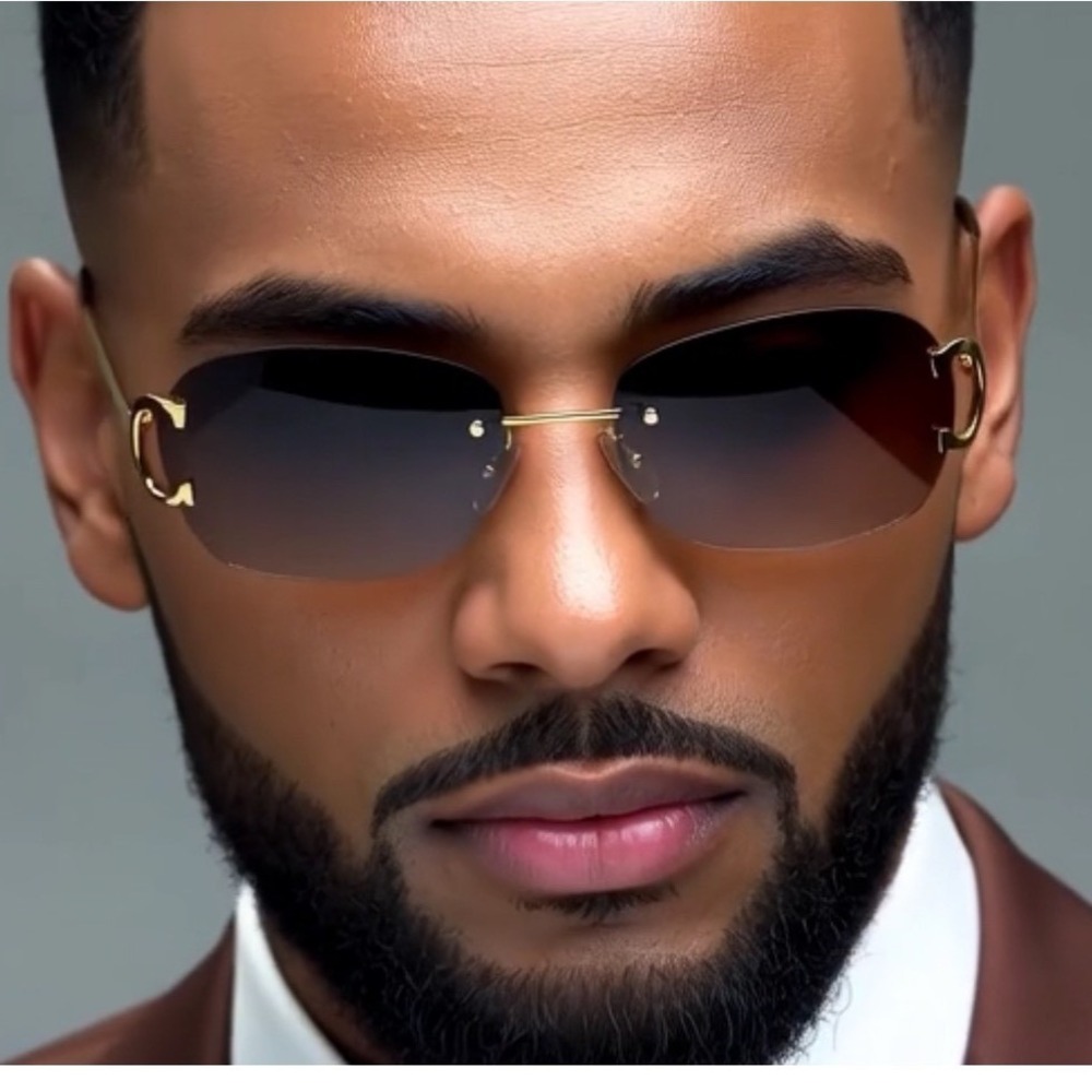 Oval Rimless Sunglasses Round Frame Summer UV400 Style Men Travel Eye Shades